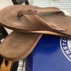 Mens leather Rainbow flip flops